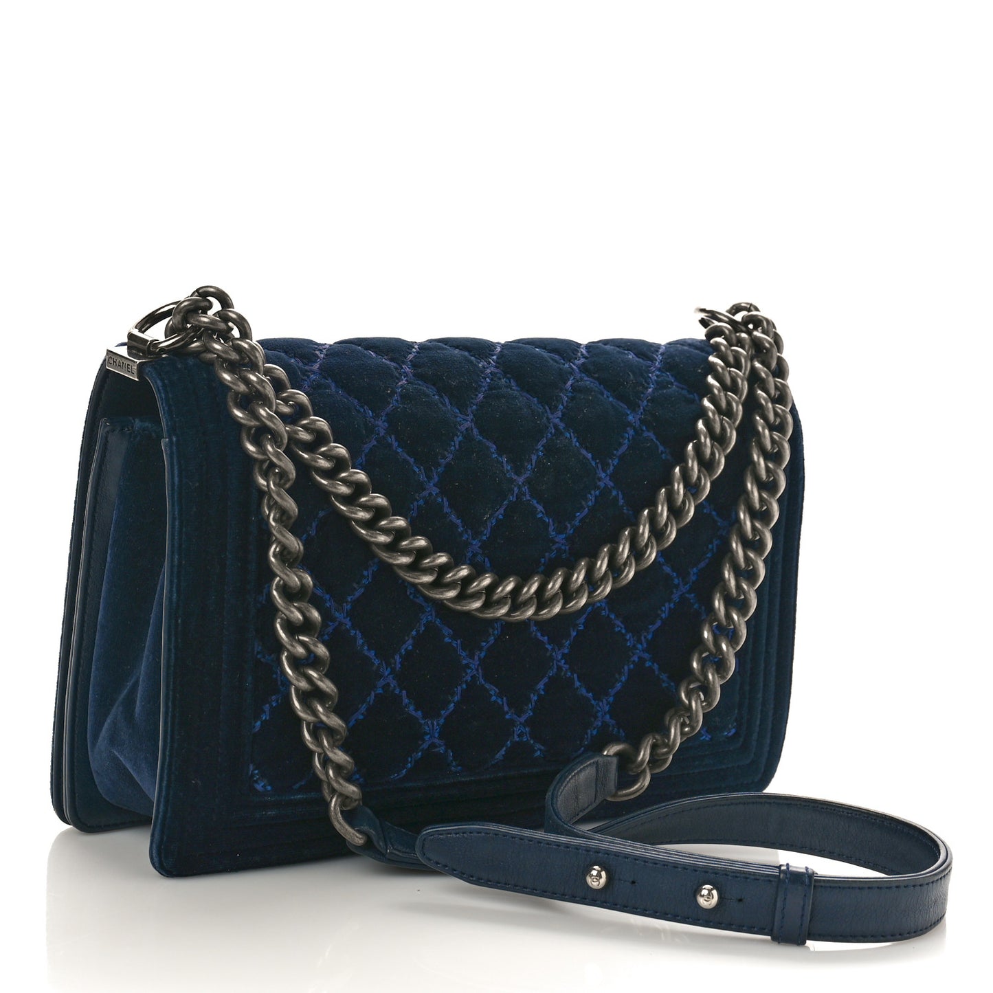 Velvet Tweed Quilted New Medium Boy Flap Dark Navy Blue