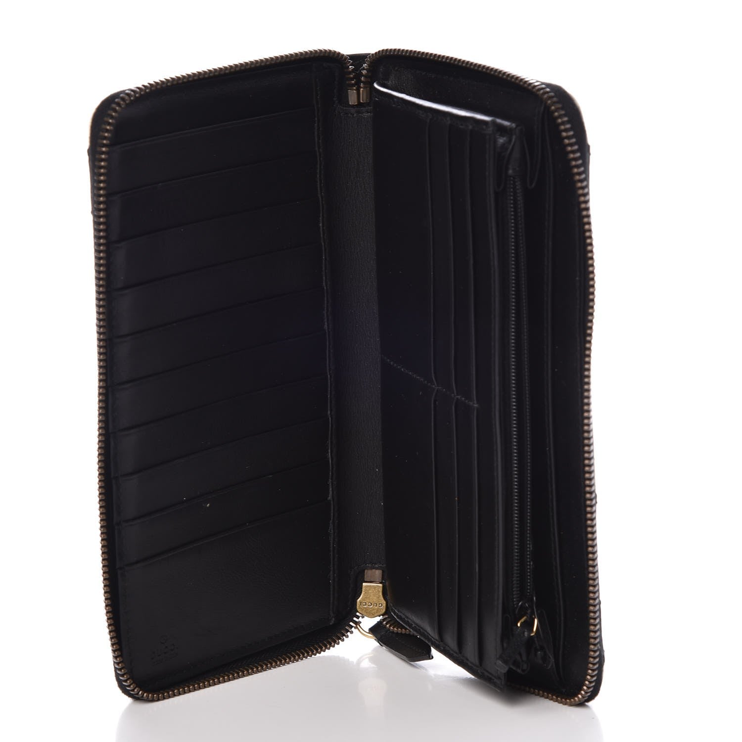 Gucci Calfskin Matelasse GG Marmont Zip Around Organizer Wallet Black White 5 of 8