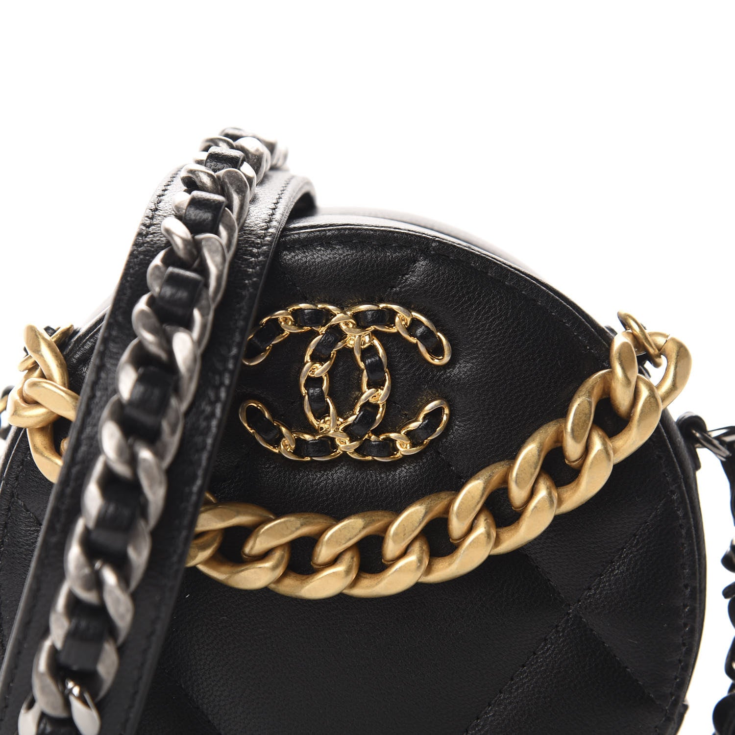 Chanel Shiny Goatskin Quilted 19 Round Clutch With Chain Black 10 of 11