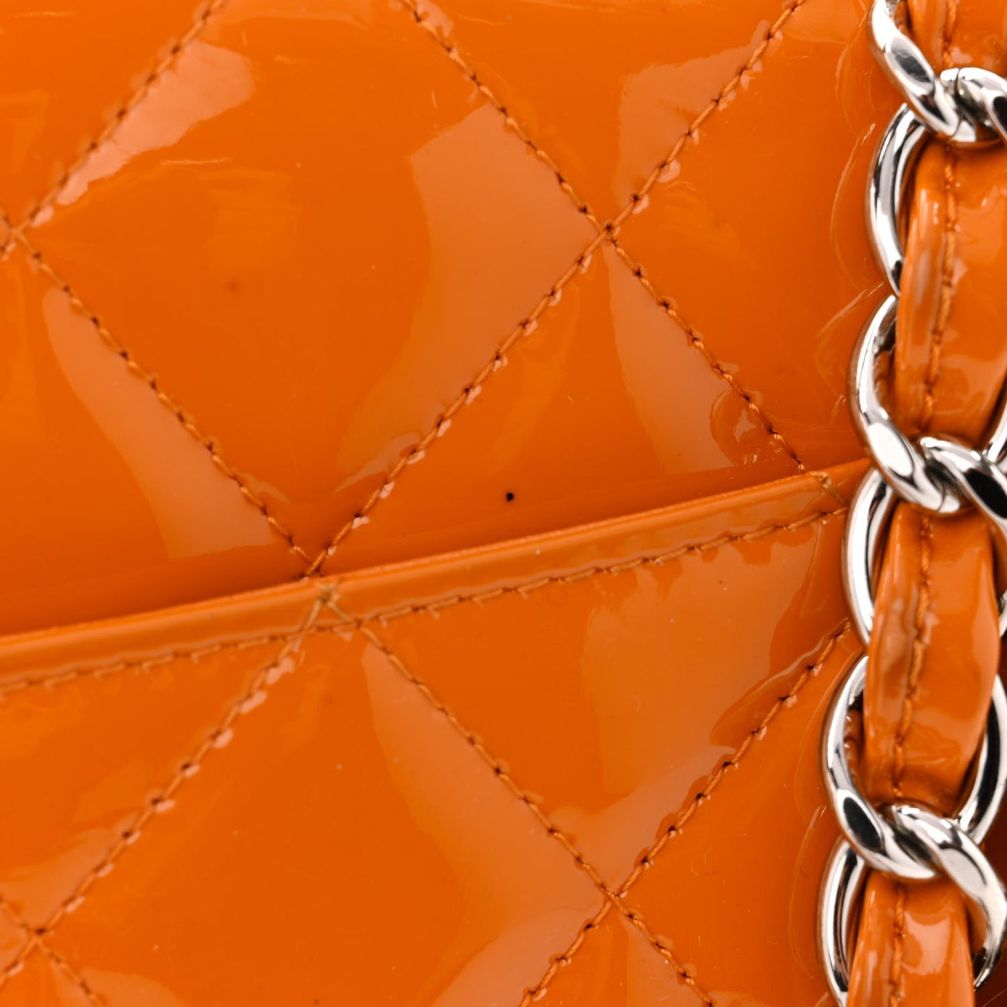 Patent Quilted Jumbo Double Flap Orange