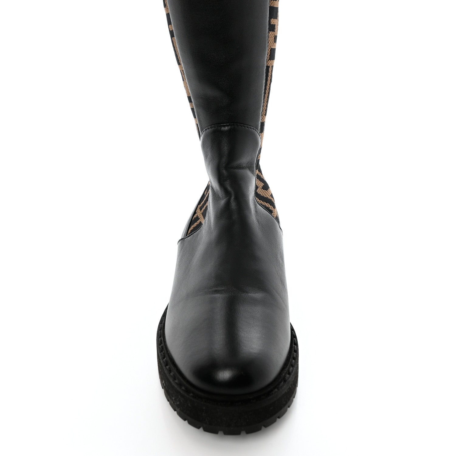 Fendi Nappa Microfiber Fabric FF Rockoko Tall Boots 35 Black Tobacco 9 of 10