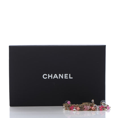 Chanel Crystal Bead CC Charm Hoop Earrings Pink Gold 6 of 6