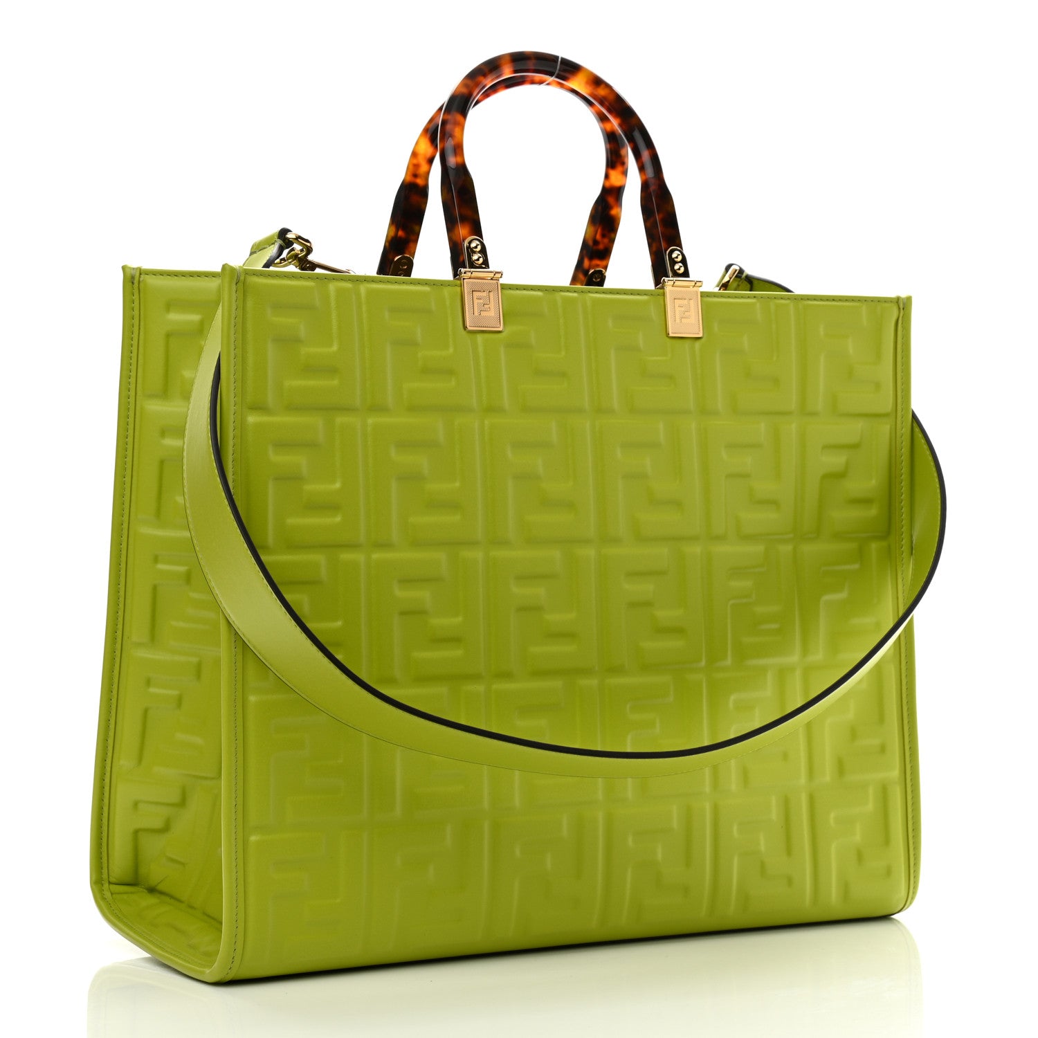 Fendi Vitello Plexiglass FF Embossed Medium Fendi Sunshine Shopper Tote Wasabi 3 of 10
