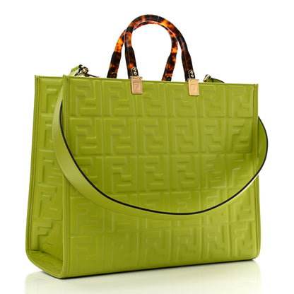 Fendi Vitello Plexiglass FF Embossed Medium Fendi Sunshine Shopper Tote Wasabi 3 of 10