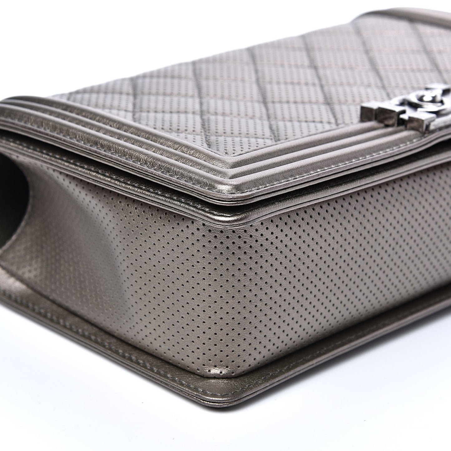 Metallic Lambskin Perforated New Medium Boy Flap Dark Silver
