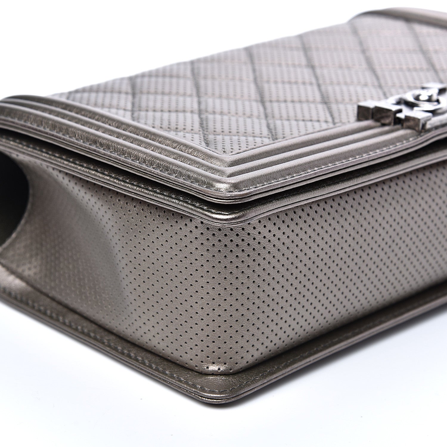 Chanel Metallic Lambskin Perforated New Medium Boy Flap Dark Silver 7 of 10