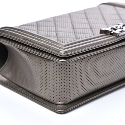 Chanel Metallic Lambskin Perforated New Medium Boy Flap Dark Silver 7 of 10