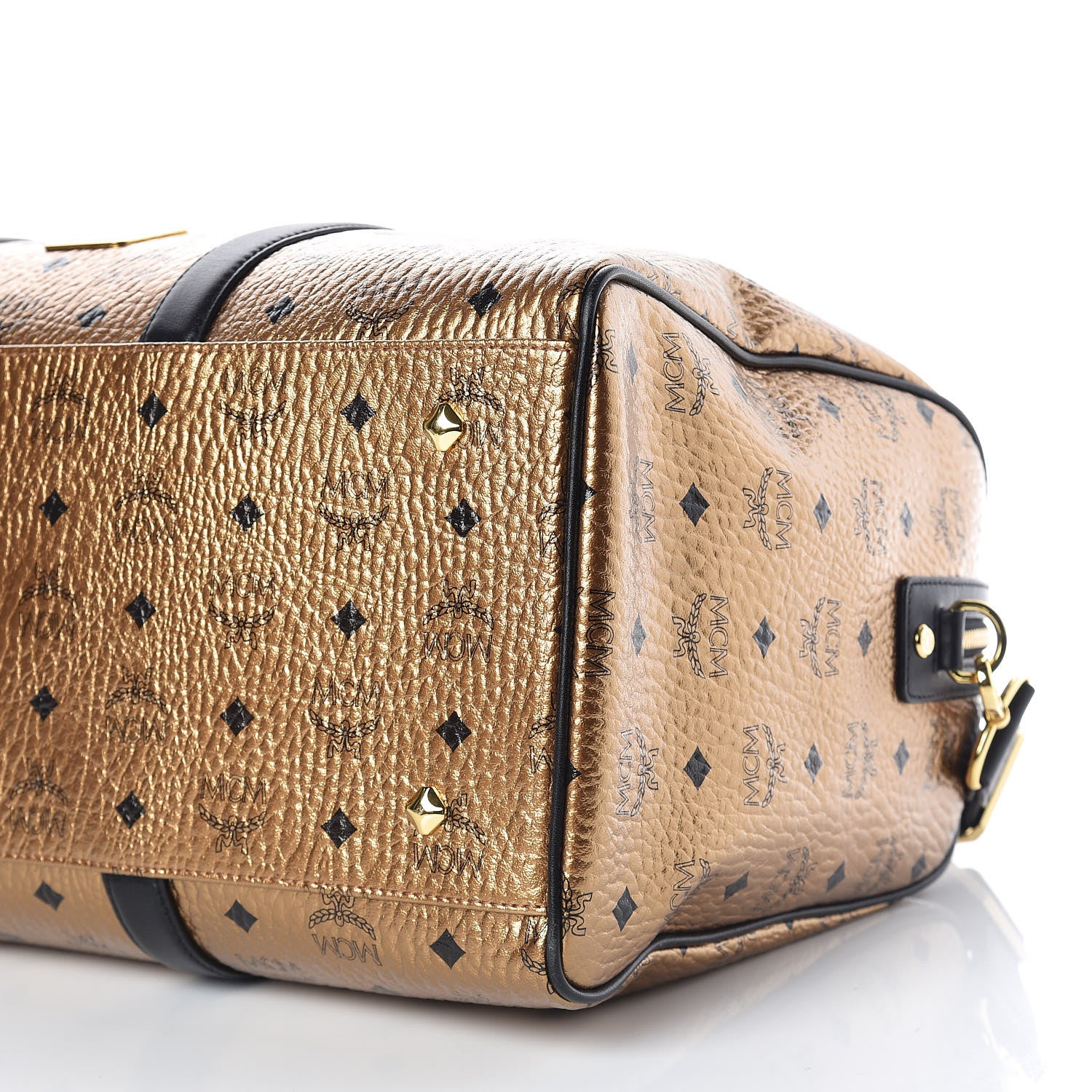 MCM Metallic Visetos Medium Traveler Weekender Bag Gold 9 of 9