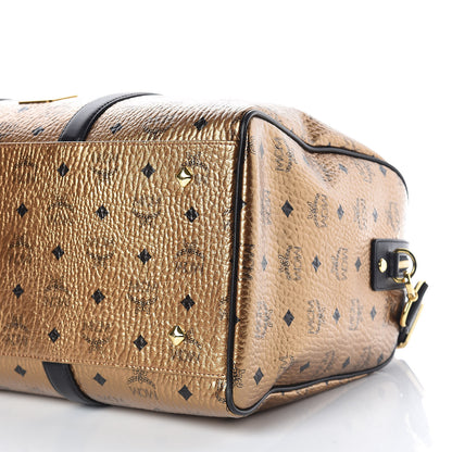 MCM Metallic Visetos Medium Traveler Weekender Bag Gold 9 of 9