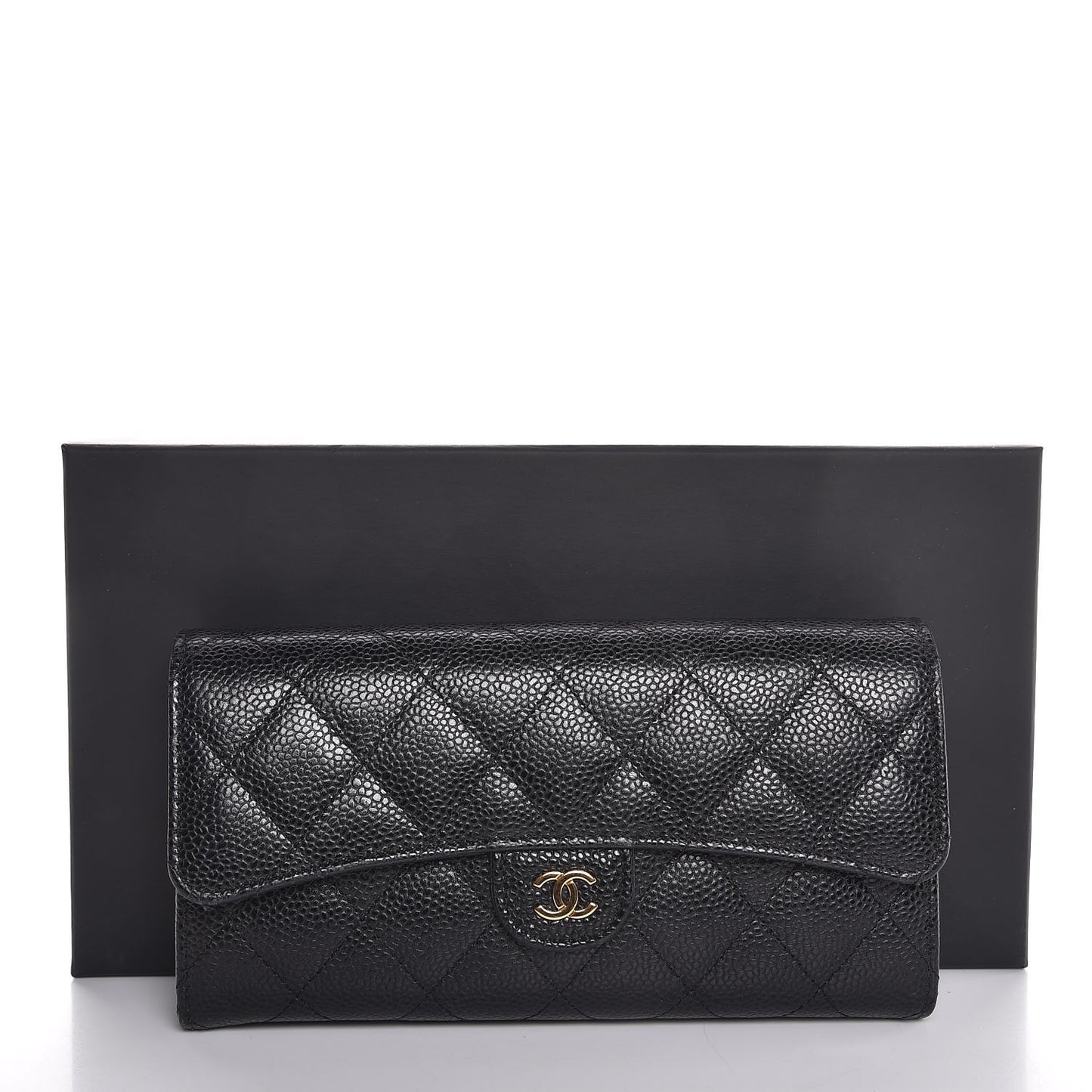 Caviar Quilted Large Flap Wallet Black