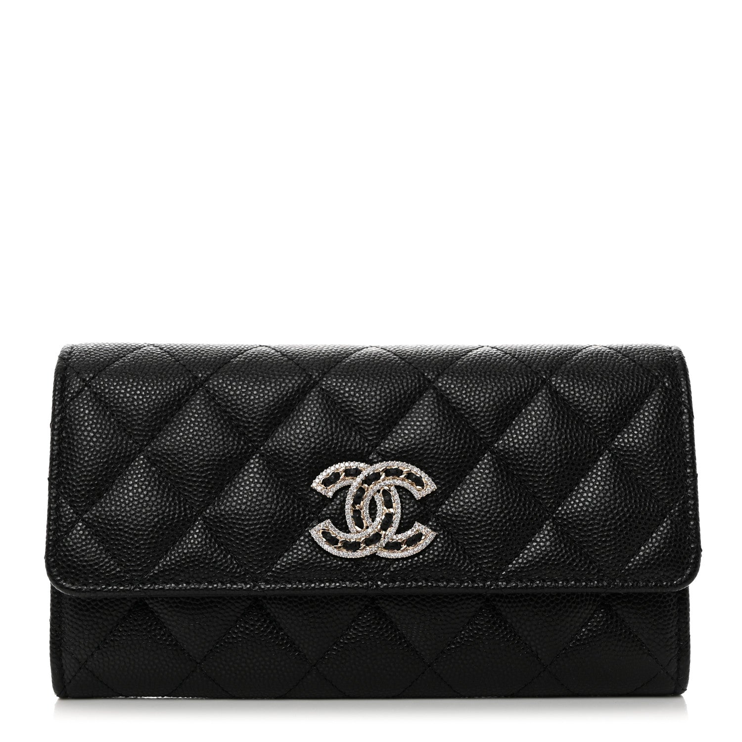 Chanel Caviar Quilted Crystal CC Large Gusset Flap Wallet Black 1 of 8