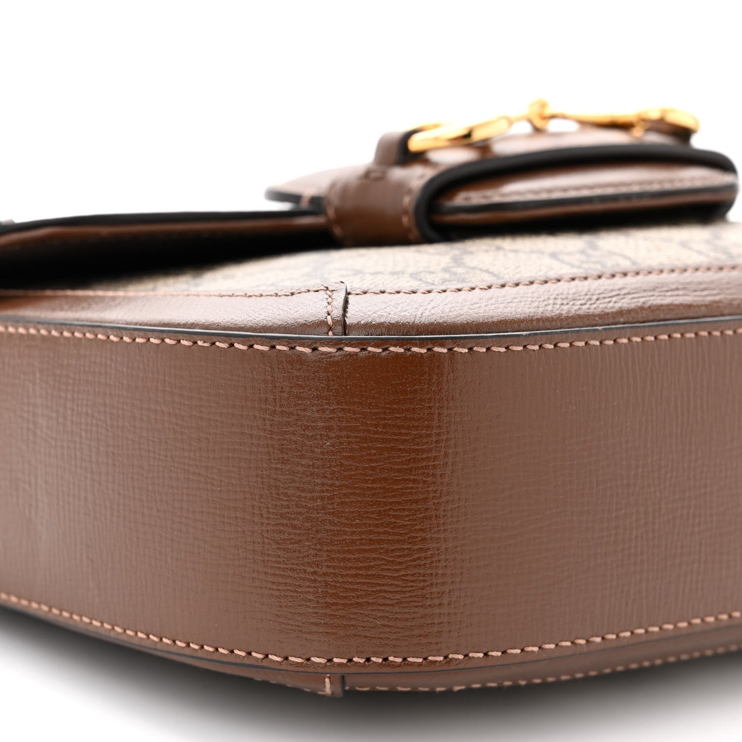GG Supreme Monogram Web Mini Horsebit 1955 Shoulder Bag Beige Brown Sugar