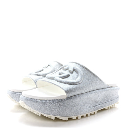 Gucci Glitter Rubber Womens Interlocking G Platform 42mm Slide Sandals 41 Silver 4 of 9