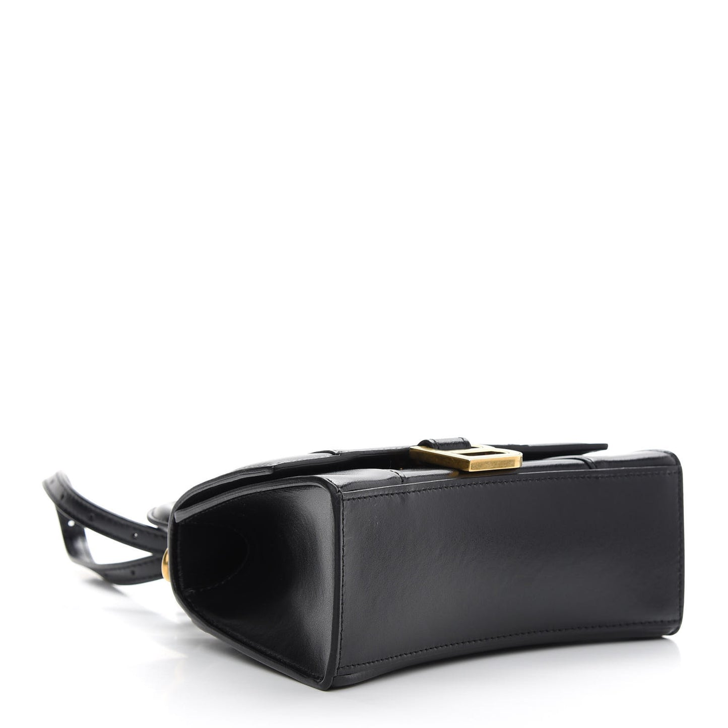 Shiny Box Calfskin Hourglass Top Handle Bag XS Black