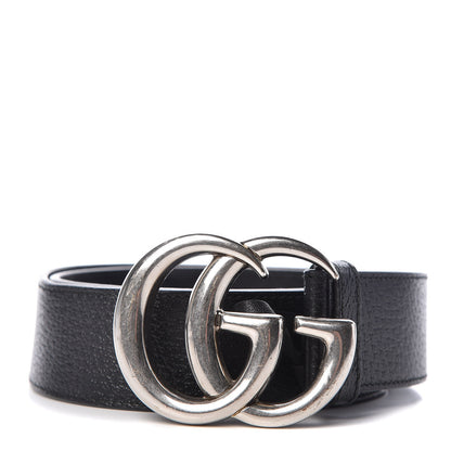 Gucci Textured Dollar Calfskin Nickel Double G 40mm Belt 80 32 Black 1 of 8