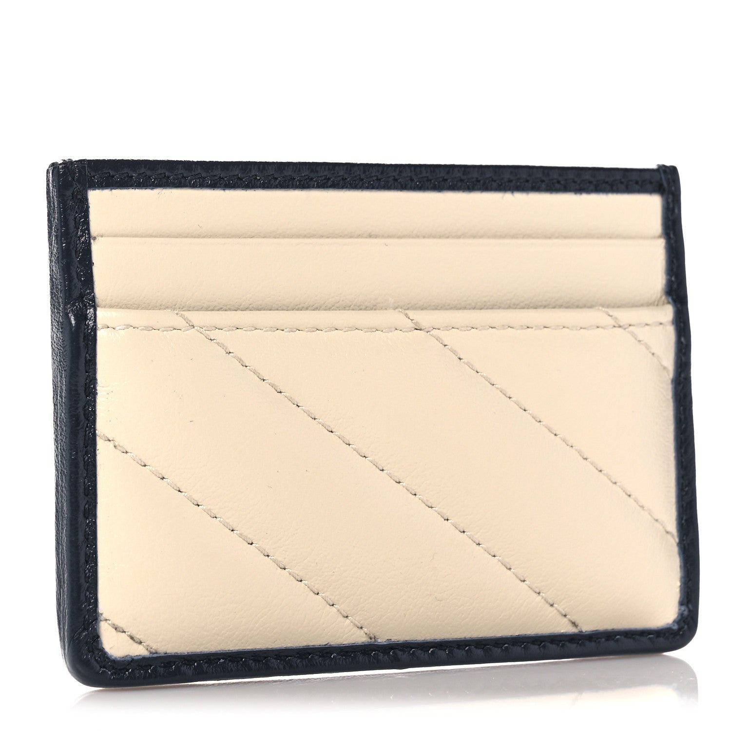 Gucci Vintage Effect Calfskin Matelasse Diagonal Torchon GG Marmont Card Holder White Blue Agata 3 of 6