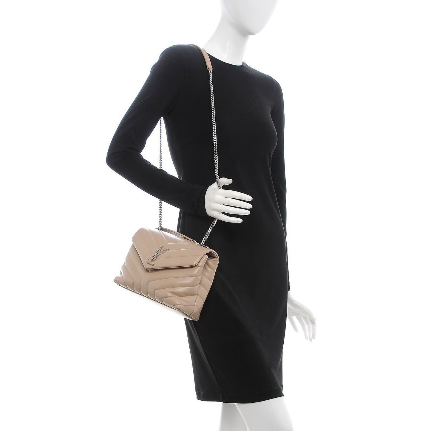 Calfskin Y Quilted Monogram Small Loulou Chain Satchel Dark Beige