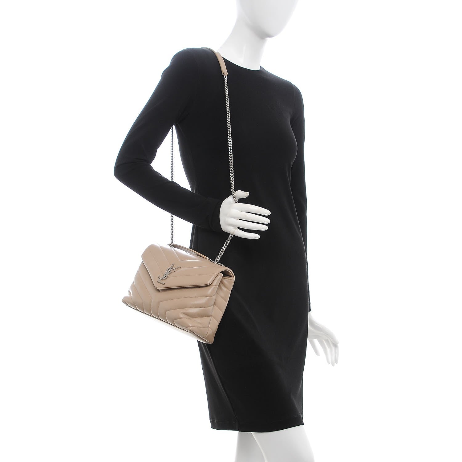 Saint Laurent Calfskin Y Quilted Monogram Small Loulou Chain Satchel Dark Beige 2 of 9