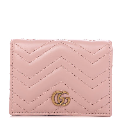 Gucci Calfskin Matelasse GG Marmont Card Case Wallet Perfect Pink 1 of 6