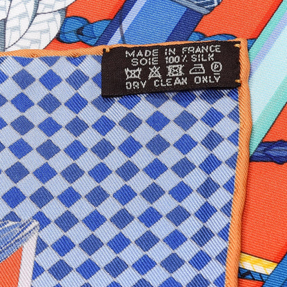 Hermes Silk Fouets Et Badines Scarf 90 Orange Cobalt Lavande 3 of 4