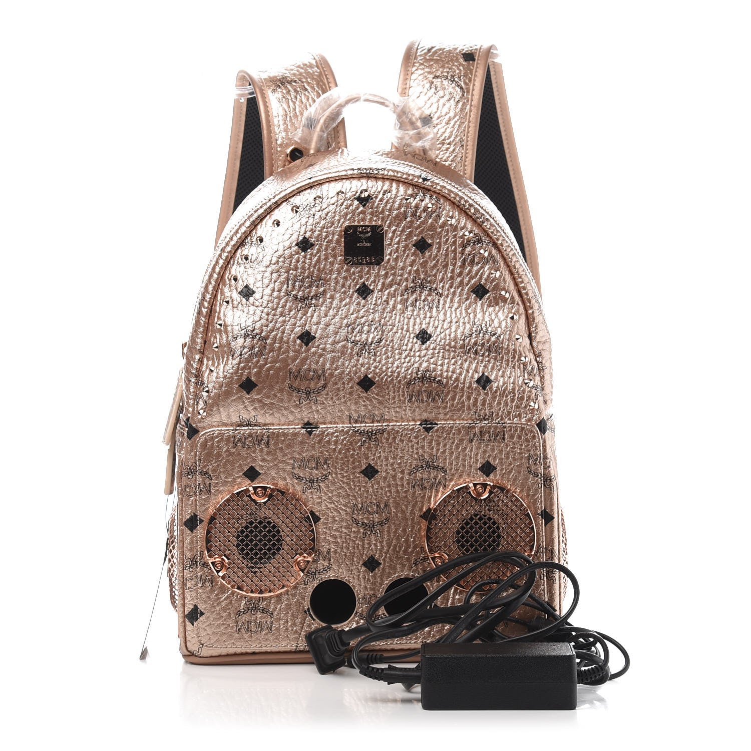 MCM Metallic X Wizpak Visetos Studded Sound System Speaker Backpack Champagne Gold 1 of 14