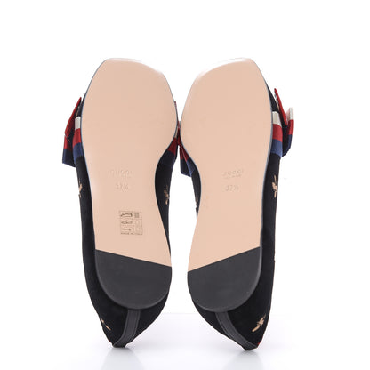 Gucci Velvet Bee Star Embroidered Sylvie Bow Loafers 37.5 Black 5 of 10
