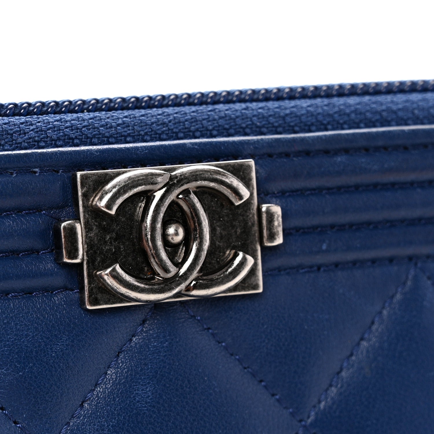 Chanel Lambskin Quilted Small Boy Zip Around Wallet Blue 11 of 14