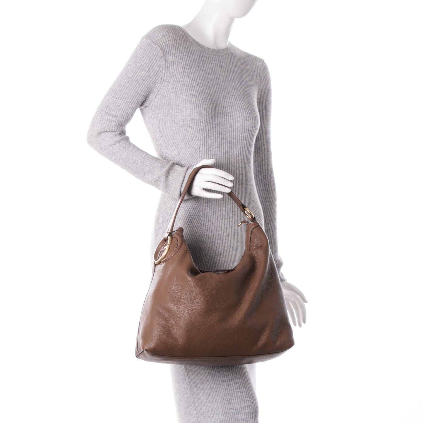 Pebbled Calfskin Twill Hobo Brown