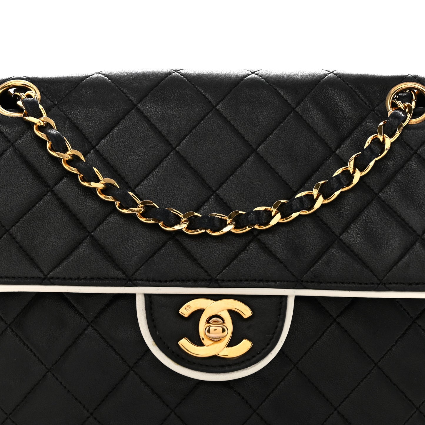 Lambskin Quilted Single Flap Black White