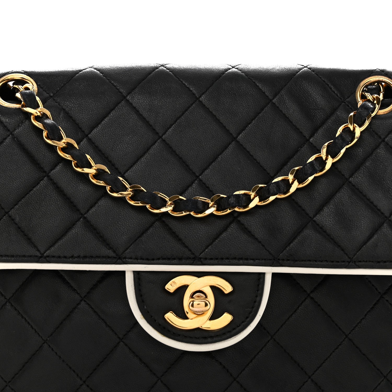 Chanel Lambskin Quilted Single Flap Black White 8 of 15