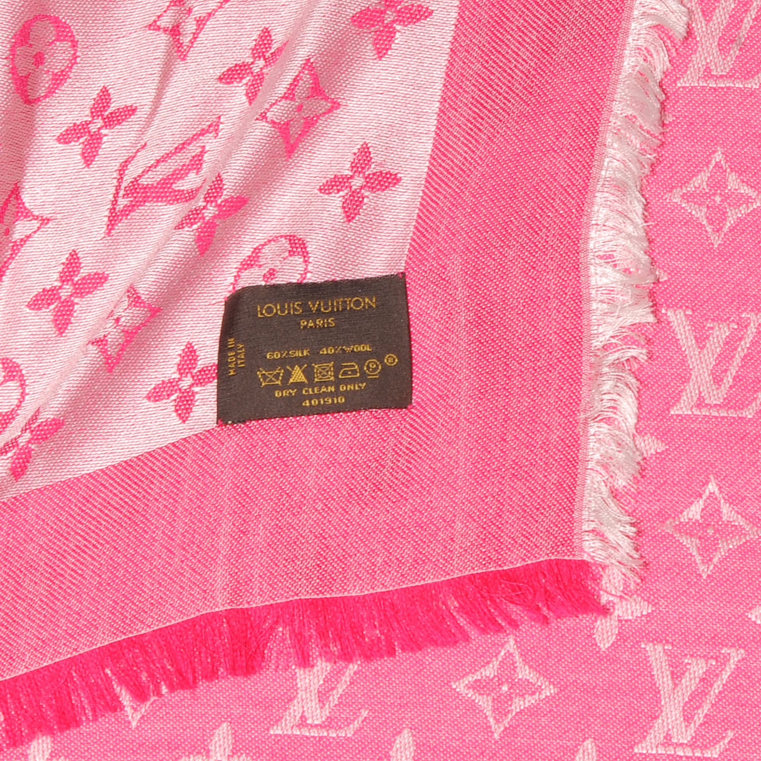 Louis Vuitton Wool Silk Monogram Denim Shawl Pink 4 of 4