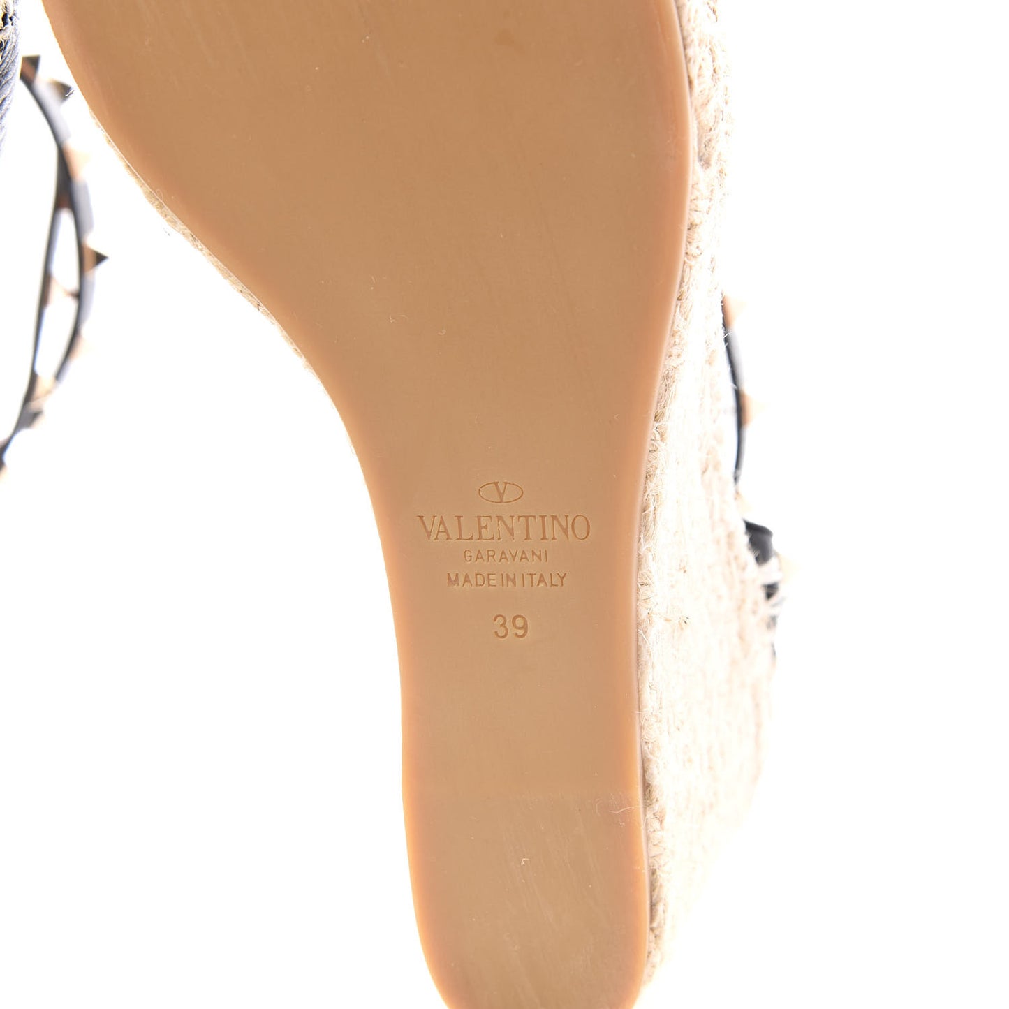 Grained Calfskin Rockstud Ankle Wrap Espadrille 15/85mm Wedges 39 Black Light Cuir