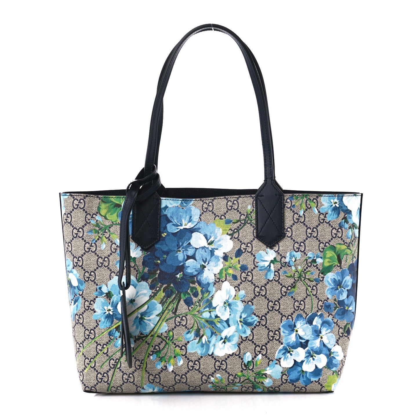 GG Supreme Monogram Blooms Small Reversible Tote Beige Blue Navy