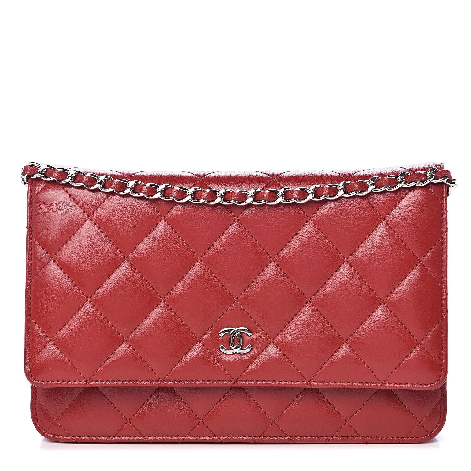Chanel Lambskin Quilted Wallet On Chain WOC Red 1 of 13