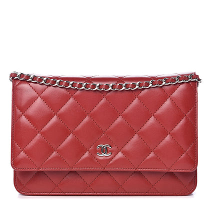 Chanel Lambskin Quilted Wallet On Chain WOC Red 1 of 13