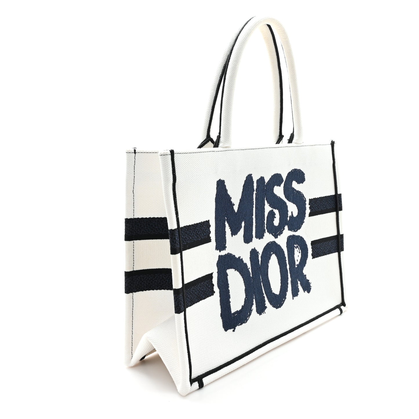 Canvas Embroidered Medium Miss Dior Graffiti Book Tote Navy White