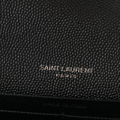 Saint Laurent Grain De Poudre Matelasse Chevron Monogram Flap Wallet Black 6 of 9