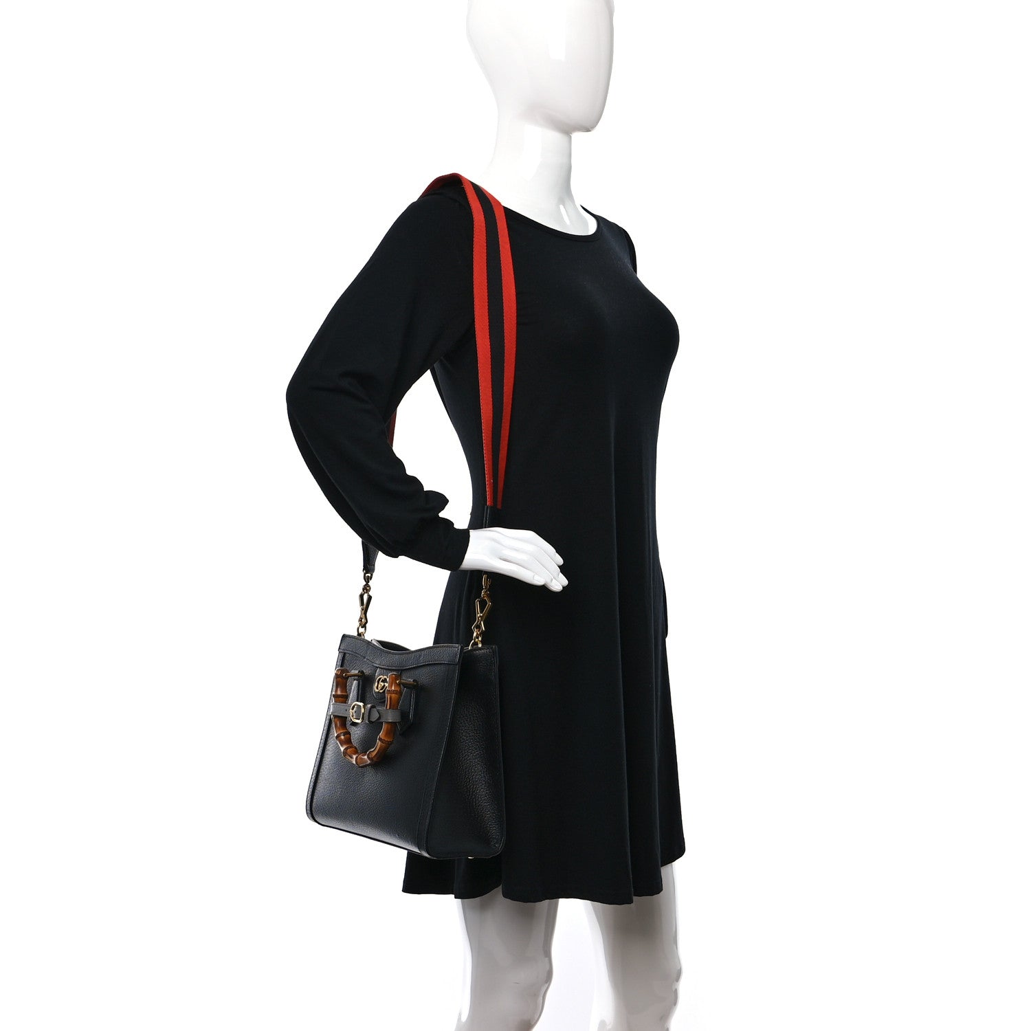 Gucci Textured Dollar Calfskin Web Small Diana Tote Bag Black Dusty Grey 2 of 10