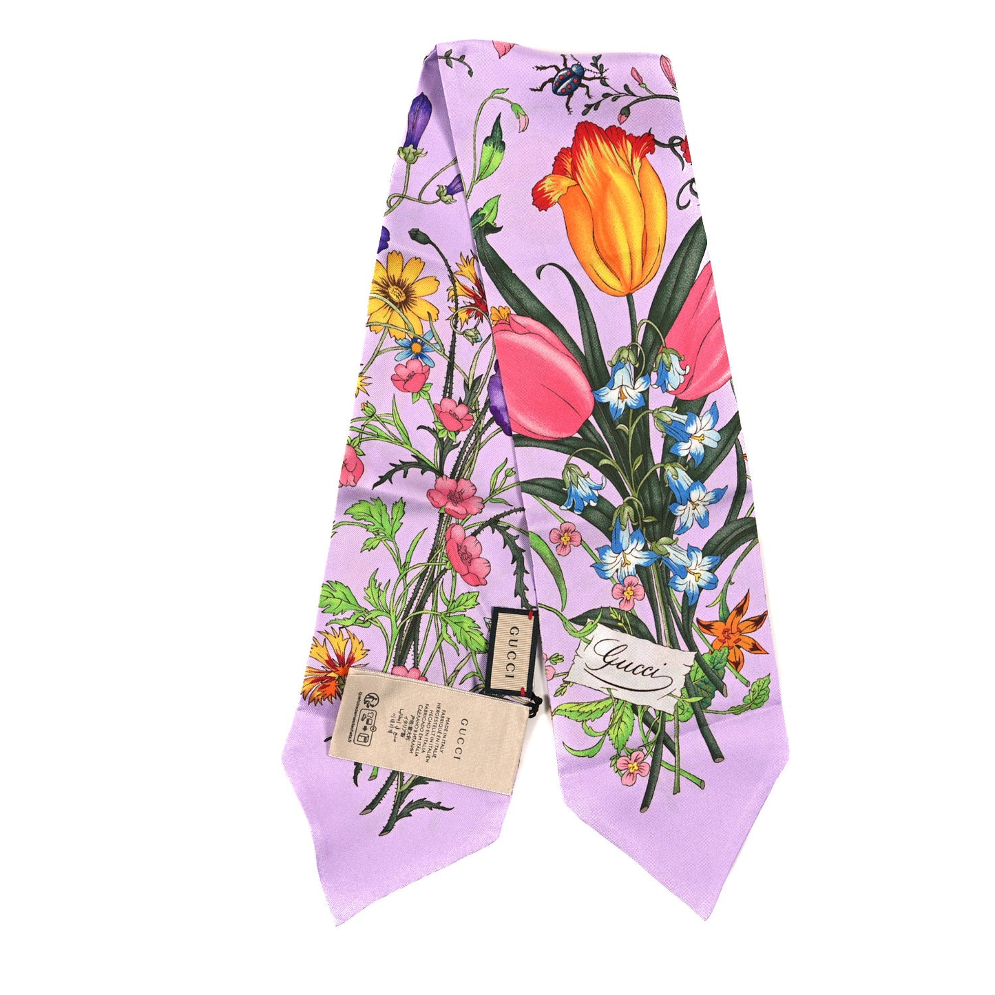 Silk Flora Neck Bow Scarf Purple Multicolor