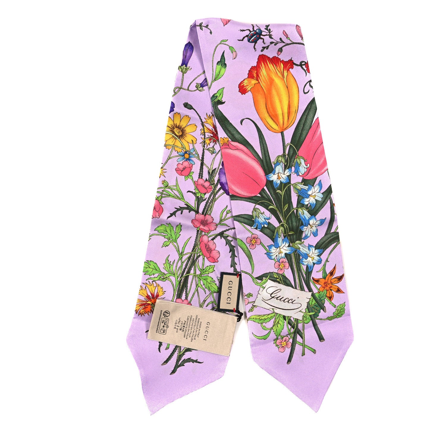 Gucci Silk Flora Neck Bow Scarf Purple Multicolor 2 of 3
