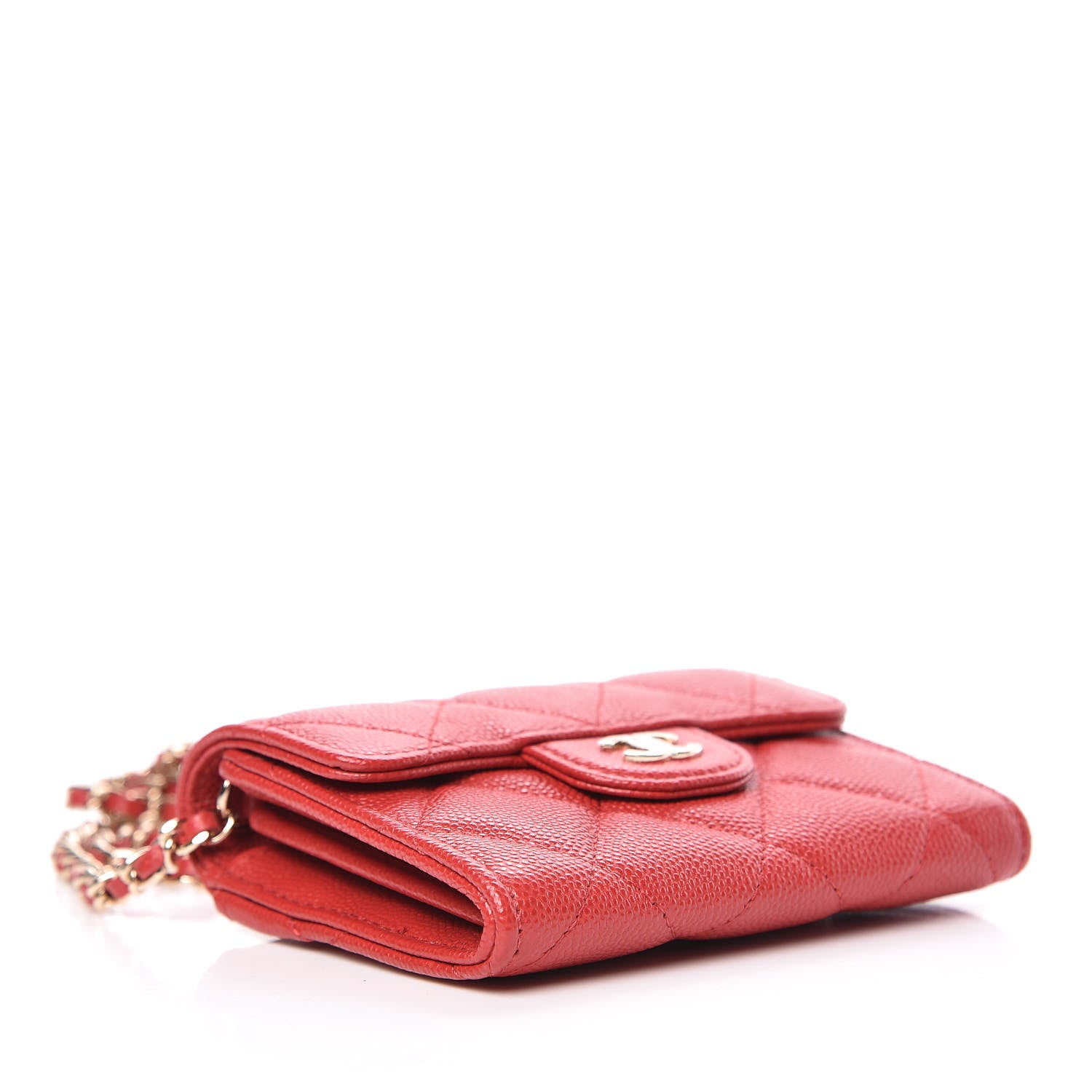 Chanel Caviar Quilted Flap Card Holder On Chain Red 4 of 12