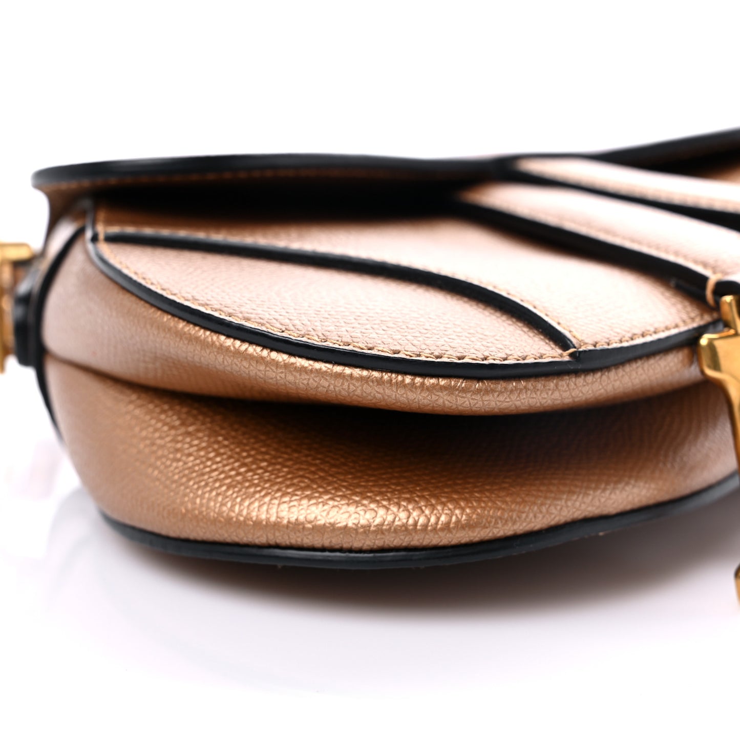 Metallic Grained Calfskin Mini Saddle Bag Gold