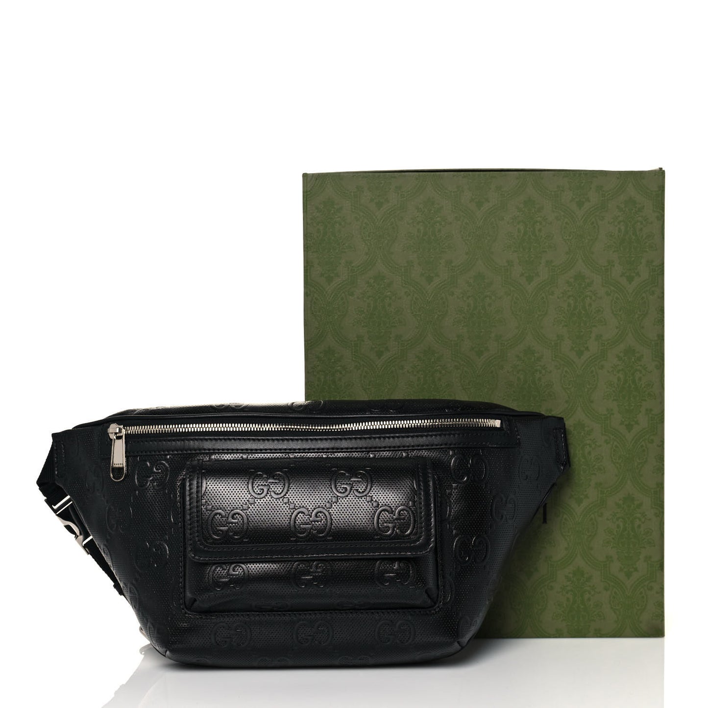 Calfskin GG Tennis Embossed Pocket Belt Bag Black