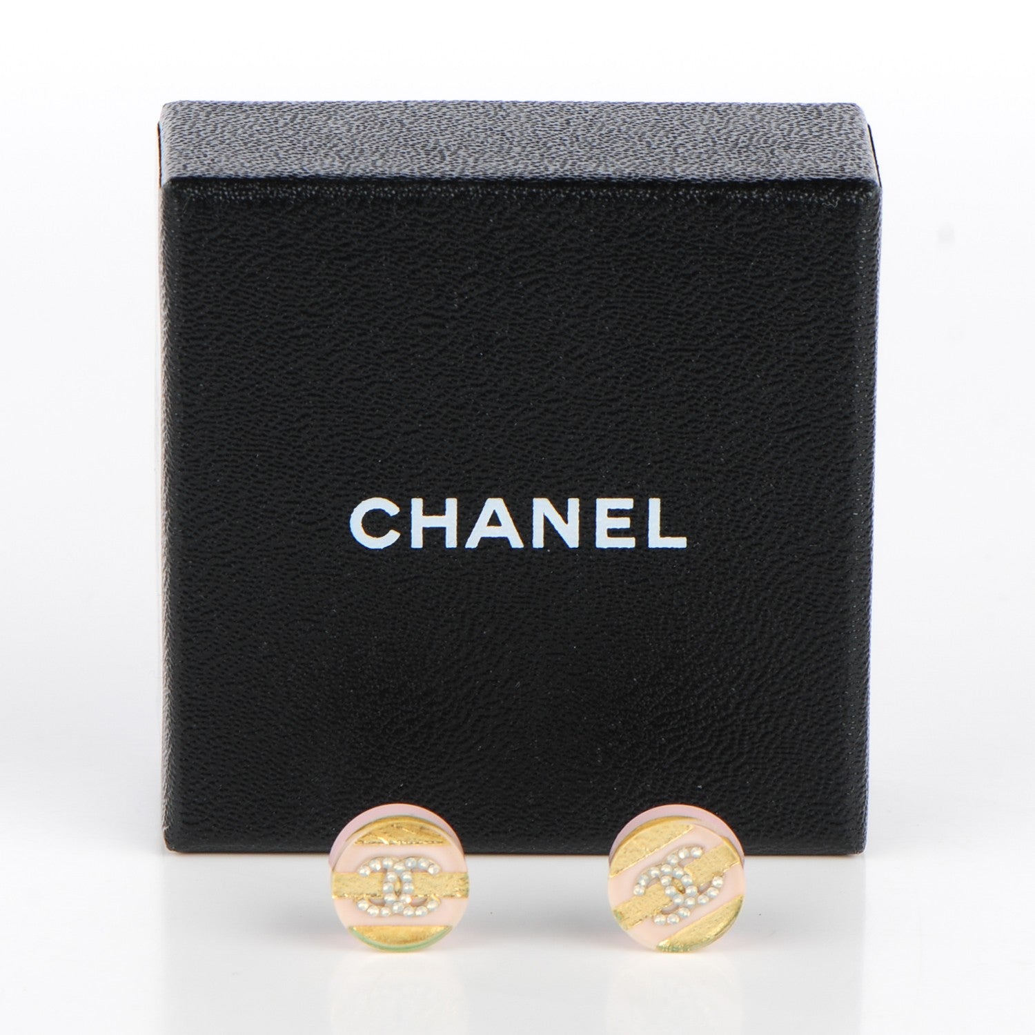 Chanel Resin Crystal Striped CC Earrings Pink Gold 6 of 6