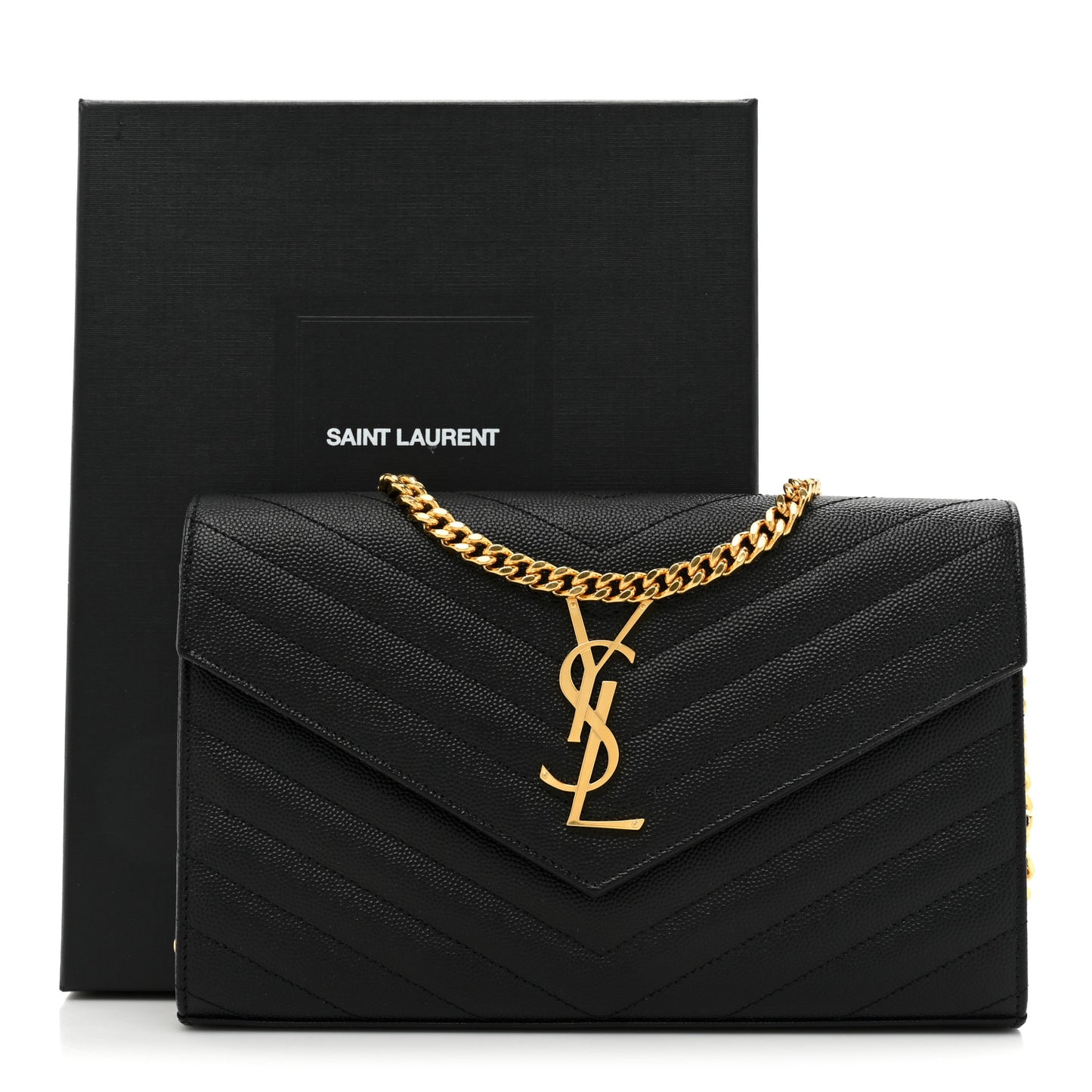 Grain De Poudre Matelasse Chevron Monogram Chain Wallet Black