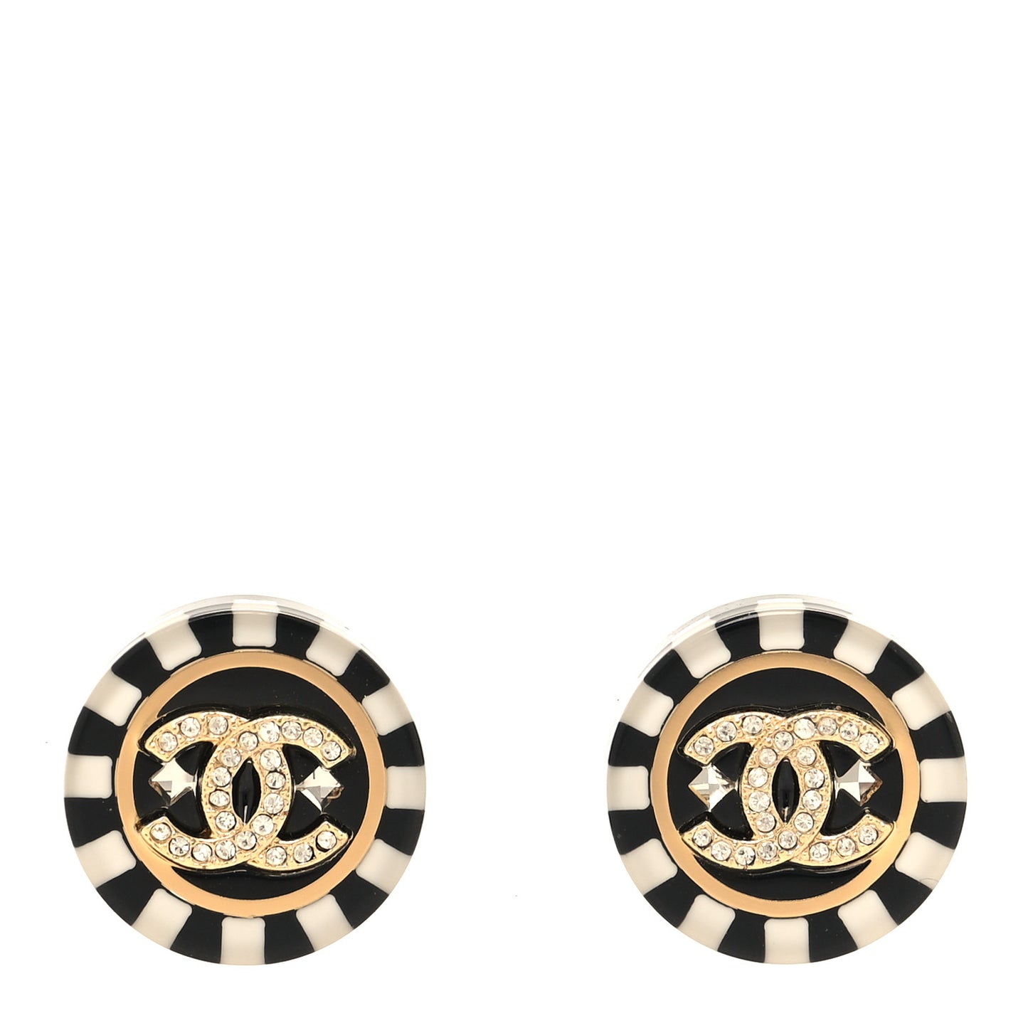 Resin Crystal CC Earrings Black White