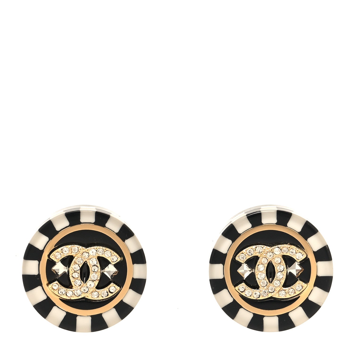 Chanel Resin Crystal CC Earrings Black White 1 of 5