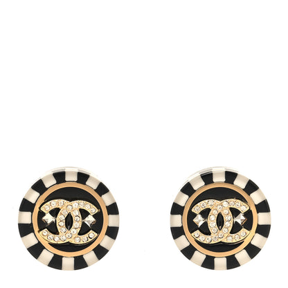 Chanel Resin Crystal CC Earrings Black White 1 of 5