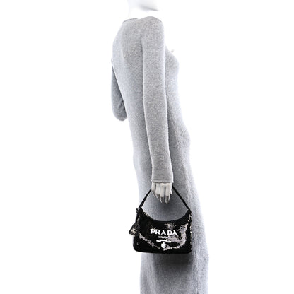 Prada Paillettes Sequin Mini Re-Edition 2000 Bag Black White 2 of 10