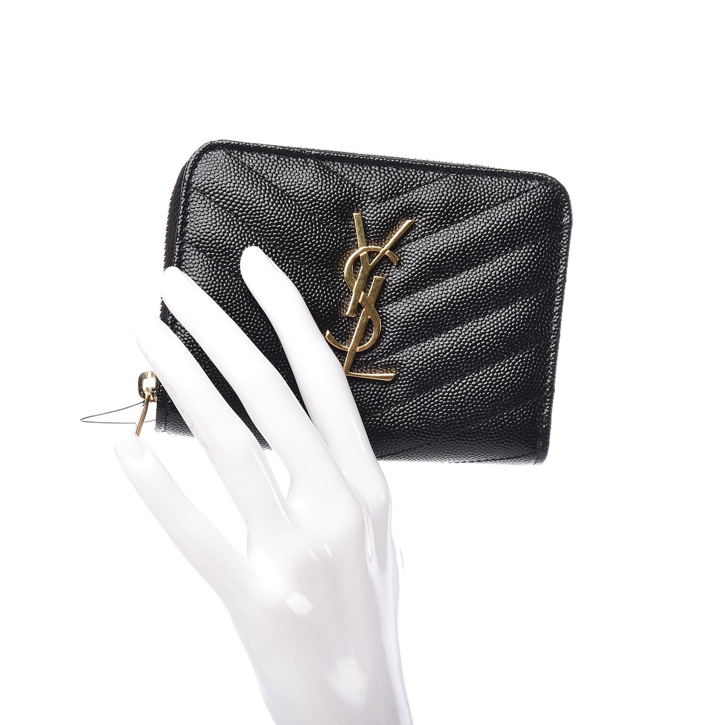 Grain De Poudre Matelasse Chevron Monogram Compact Zip Around Wallet Black